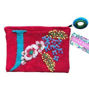 NWT Jenny Krauss Monogram Letter J Pouch Floral Embroidered Zip Bag Sundance